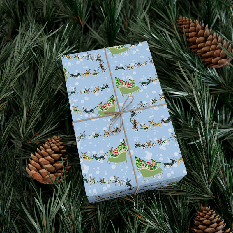 Holiday Santa Paws Stripes Gift Wrap