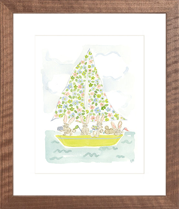 The "Sailboat Menagerie Bunnies" Fine Art Print