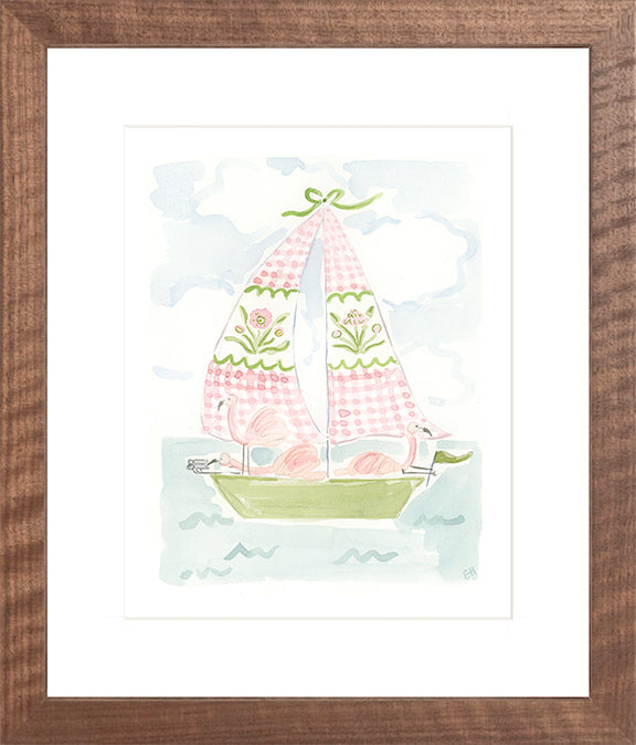 The "Sailboat Menagerie Flamingos" Fine Art Print