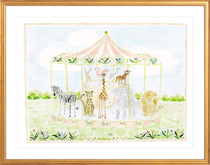 The "Merry-Go-Menagerie Pink Carousel" Fine Art Print