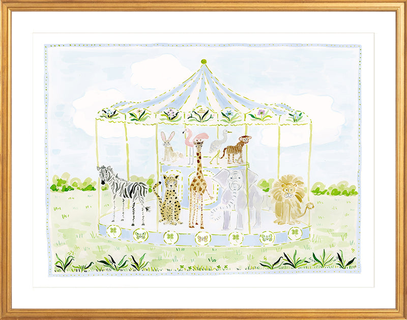 The "Merry-Go-Menagerie Blue Carousel" Fine Art Print