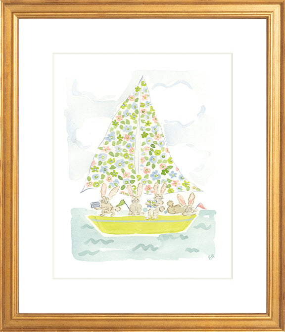 The "Sailboat Menagerie Bunnies" Fine Art Print