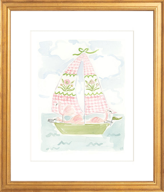 The "Sailboat Menagerie Flamingos" Fine Art Print