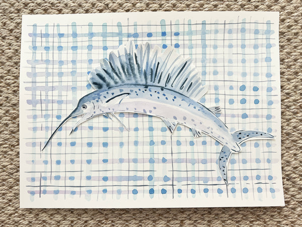 Deep Sea Plaids No. 5, Original Fish Watercolor 9x12