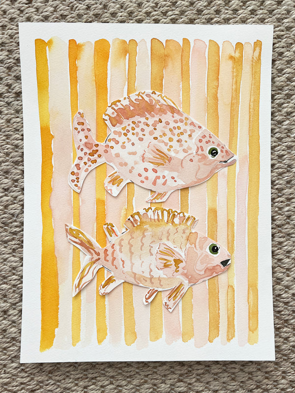 Like a Fish Takes to Stripes No. 1, Original Fish Watercolor 9x12