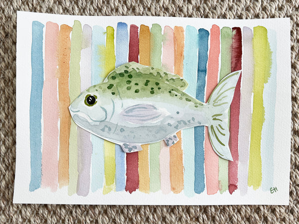 The Fish at the End of the Rainbow, Original Fish Watercolor 7x10