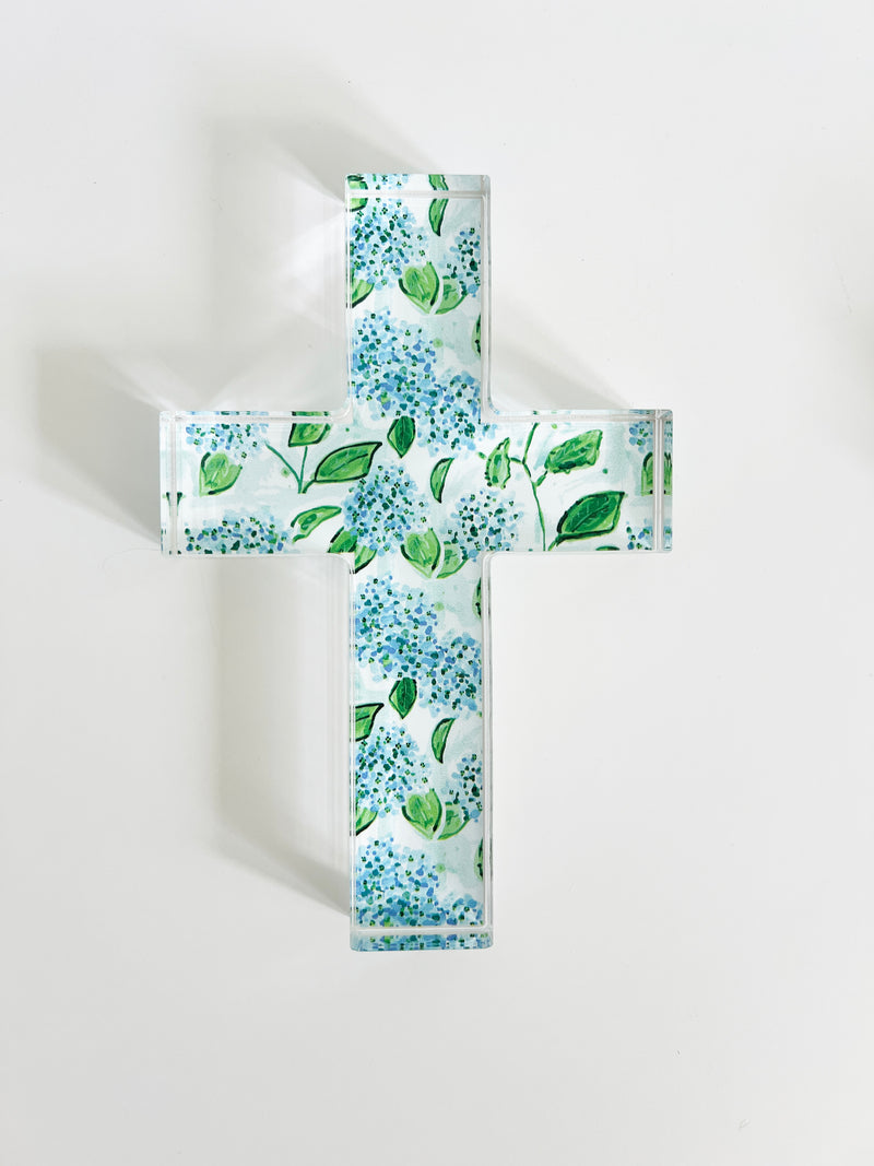 Hydrangea Cross, Acrylic Block