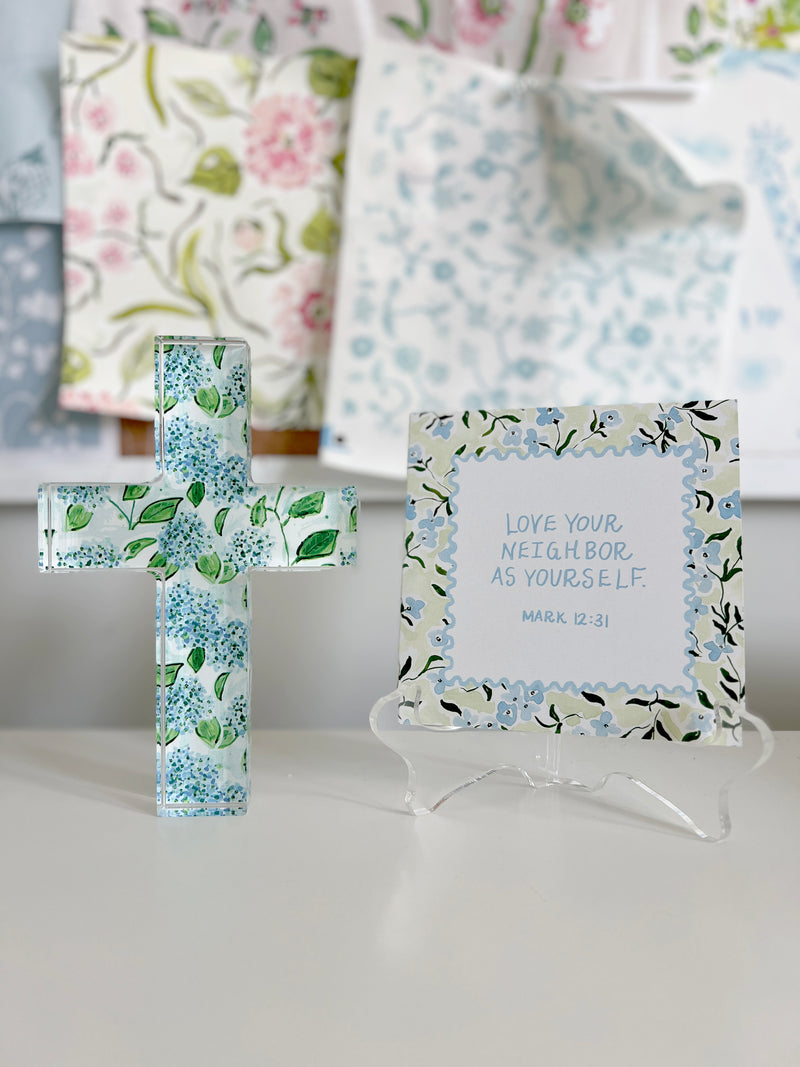 Hydrangea Cross, Acrylic Block