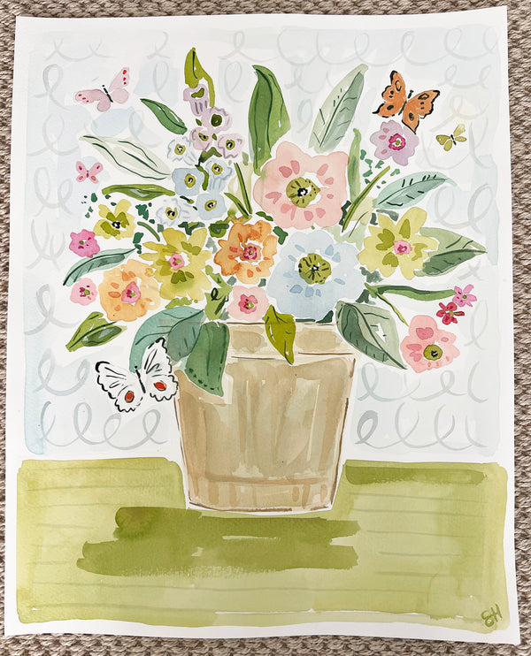 Sunday Sermon Brunch, Flower Tablescape Series, Original 16x20 Watercolor