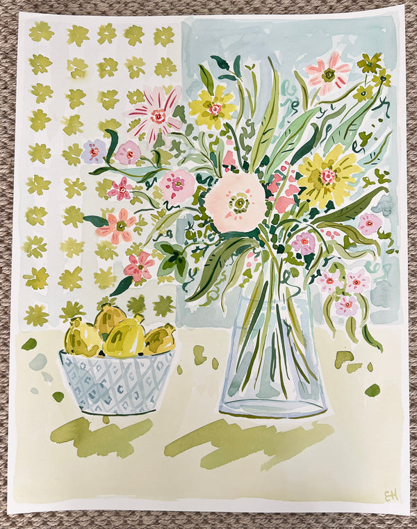 The Golden Rule, Flower Tablescape Series, Original 16x20 Watercolor