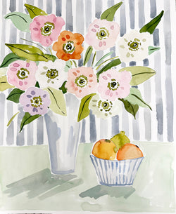 Elbows off the Table, Flower Tablescape Series, Original 16x20 Watercolor