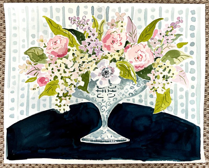 Pop's Toast, Flower Tablescape Series, Original 16x20 Watercolor