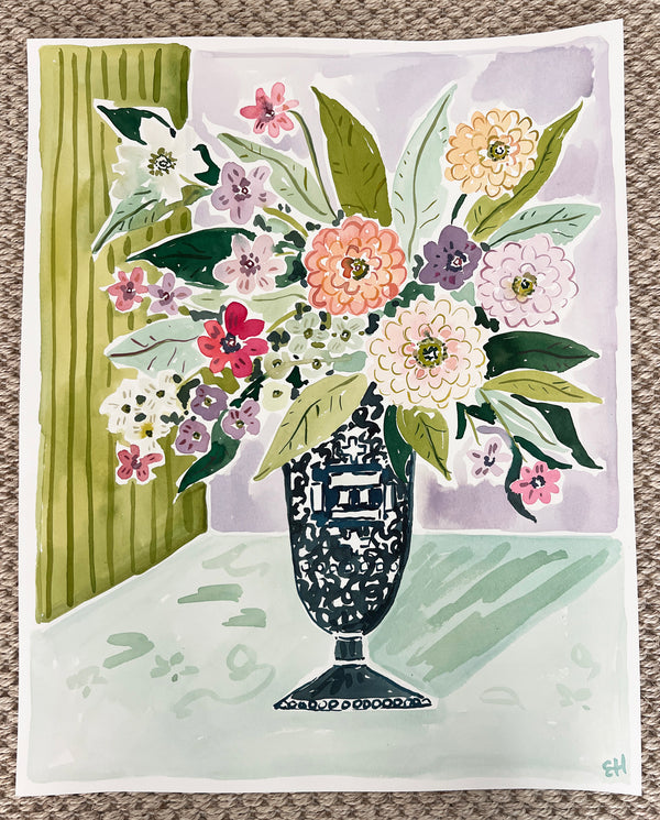 Do Your Best, Flower Tablescape Series, Original 16x20 Watercolor