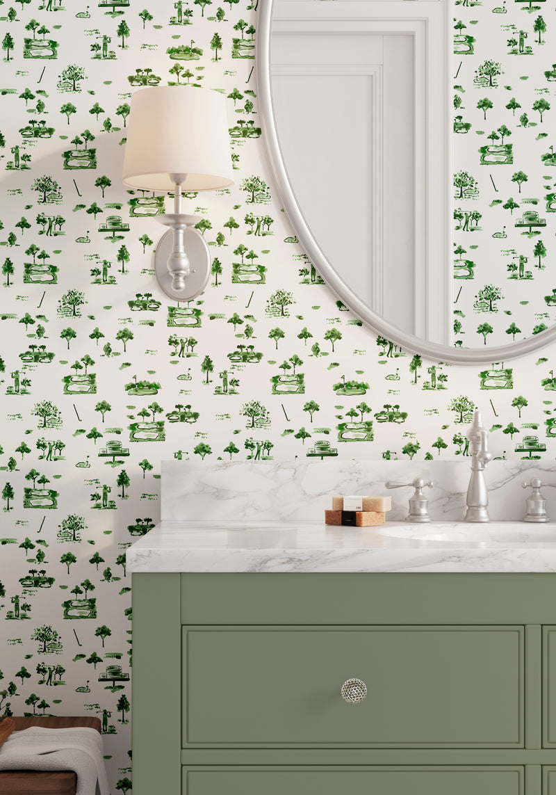 Kyger Golf Toile Wallpaper - Green