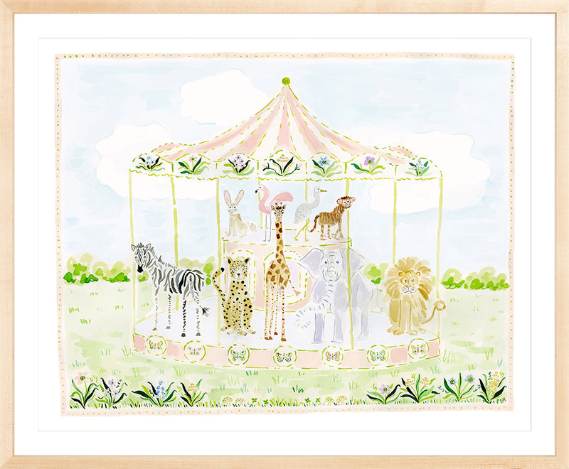 The "Merry-Go-Menagerie Pink Carousel" Fine Art Print