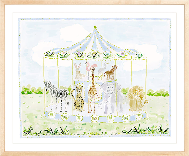 The "Merry-Go-Menagerie Blue Carousel" Fine Art Print