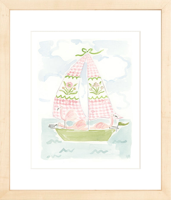 The "Sailboat Menagerie Flamingos" Fine Art Print