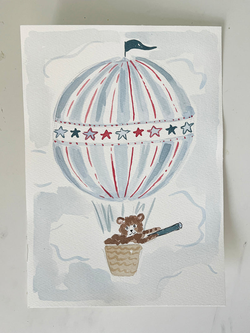 Hot Air Balloon Menagerie Bear, Original 7x10