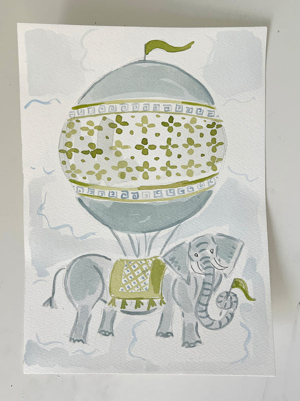 Hot Air Balloon Menagerie Elephant, Original 7x10