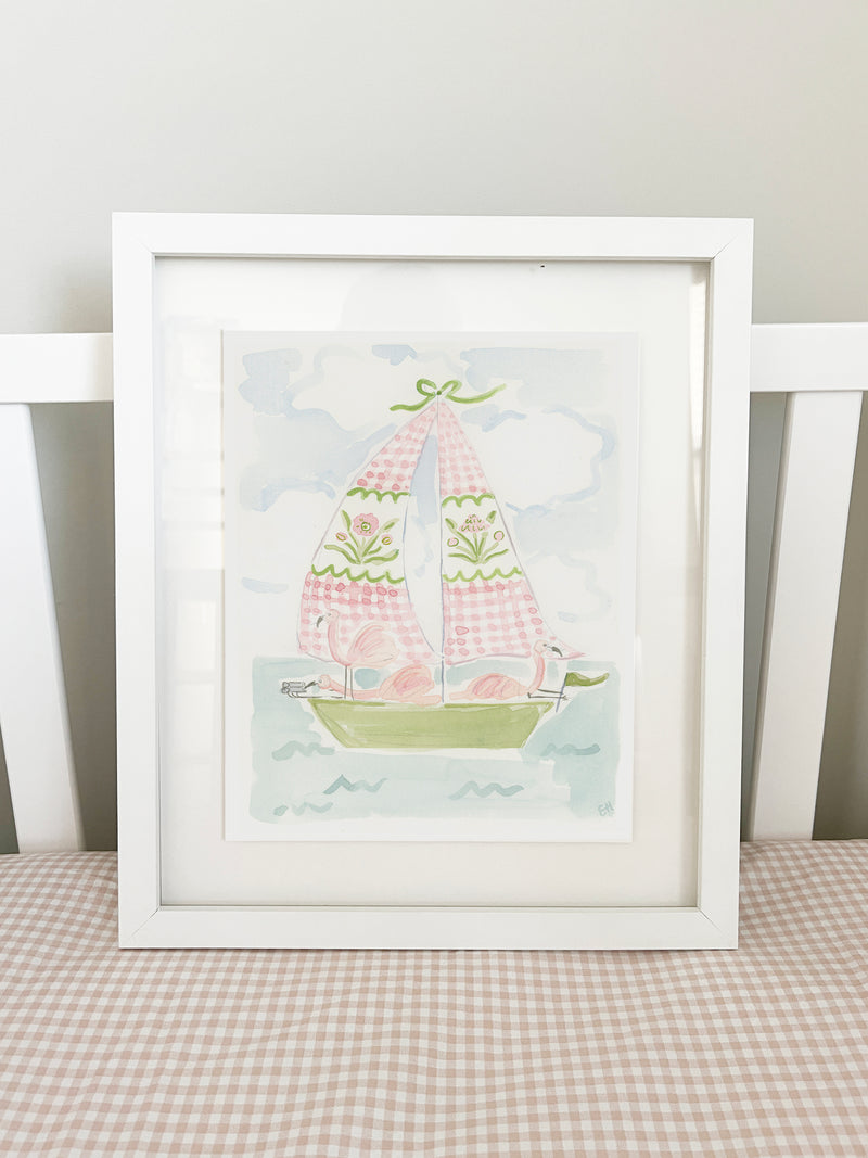 The "Sailboat Menagerie Flamingos" Fine Art Print