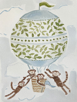 Hot Air Balloon Menagerie Monkeys, Original 7x10