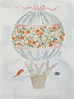 Hot Air Balloon Menagerie Bunnies, Original 7x10