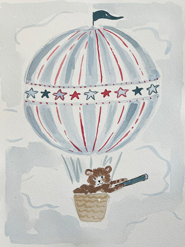 Hot Air Balloon Menagerie Bear, Original 7x10