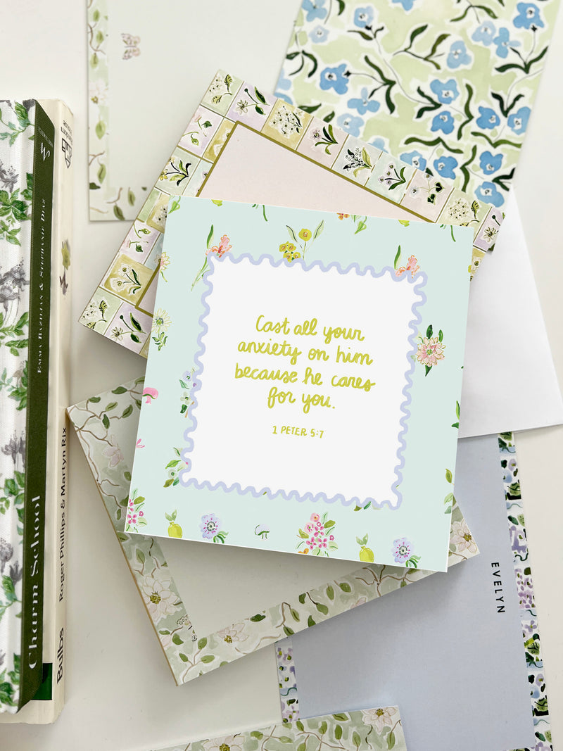 1 Peter 5:7 Watercolor Verse Card