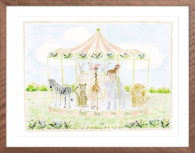 The "Merry-Go-Menagerie Pink Carousel" Fine Art Print