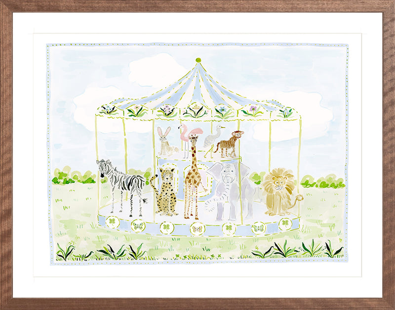 The "Merry-Go-Menagerie Blue Carousel" Fine Art Print