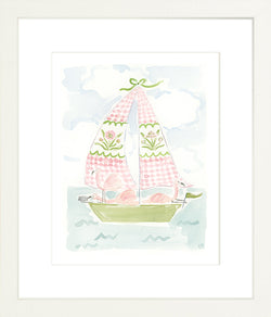 The "Sailboat Menagerie Flamingos" Fine Art Print